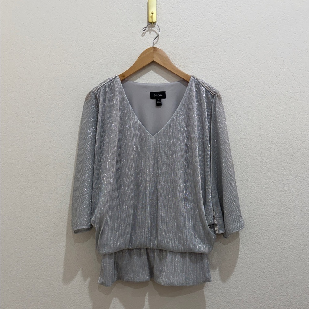 MSK Shimmering Silver Blouse - 3/4 sleeve - elevated look